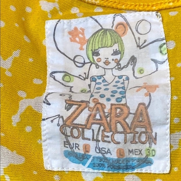 Zara Sheer Yellow & White paint Splatter Flutter Sleeve Top - Picture 2 of 5